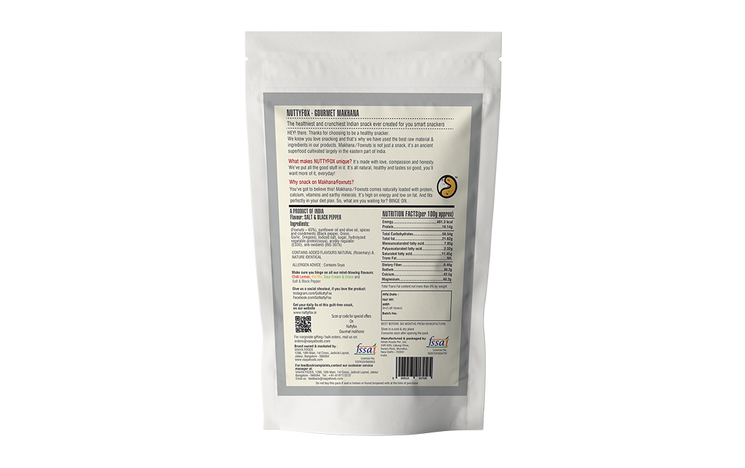 NuttyFox Gourmet Makhana Salt & Black Pepper   Pack  40 grams